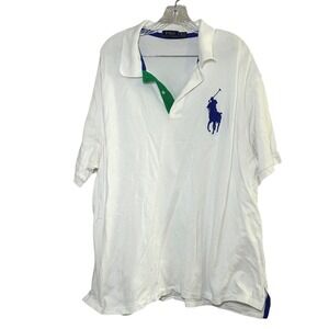 Polo Ralph Lauren Mens 2XB White Big Pony Polo Shirt Blue Orange Green Accent
